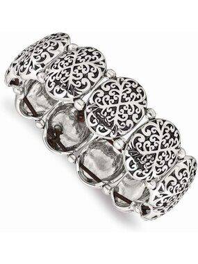 Vintage Antiqued Oval Stretch Bracelet - Durable Stainless Steel, Boho Chic